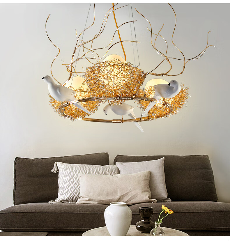 餐厅吊灯小鸟灯创意个性卧室艺术商场鸟巢客厅灯茶室鸟窝树枝灯具 i款