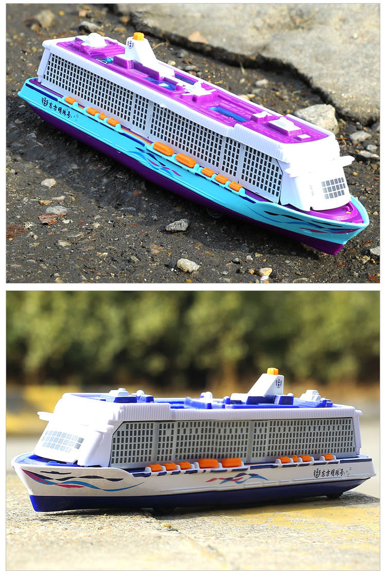 合金豪华游轮模型回力声光玩具轮船轮渡船游艇仿真模型船舶舰艇天蓝色