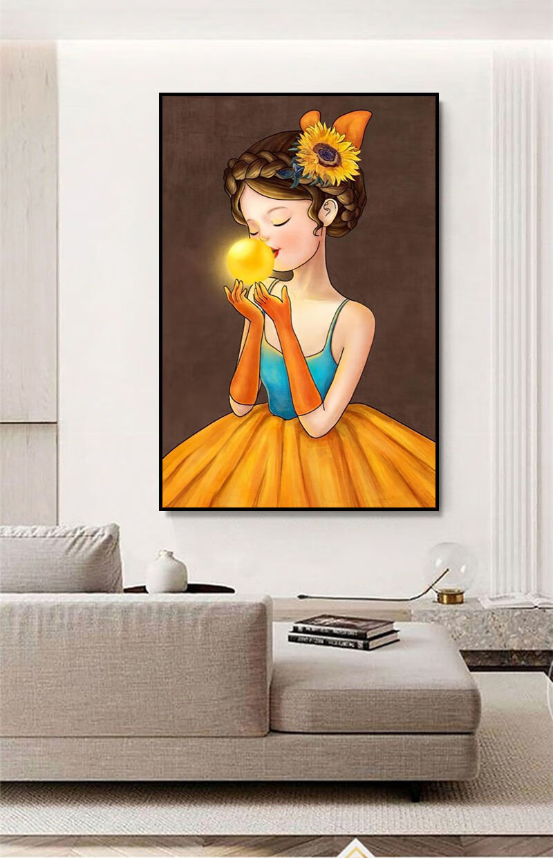 迎新必备卡通人物玄关装饰画北欧风女孩入户走廊过道挂画现代客厅餐厅