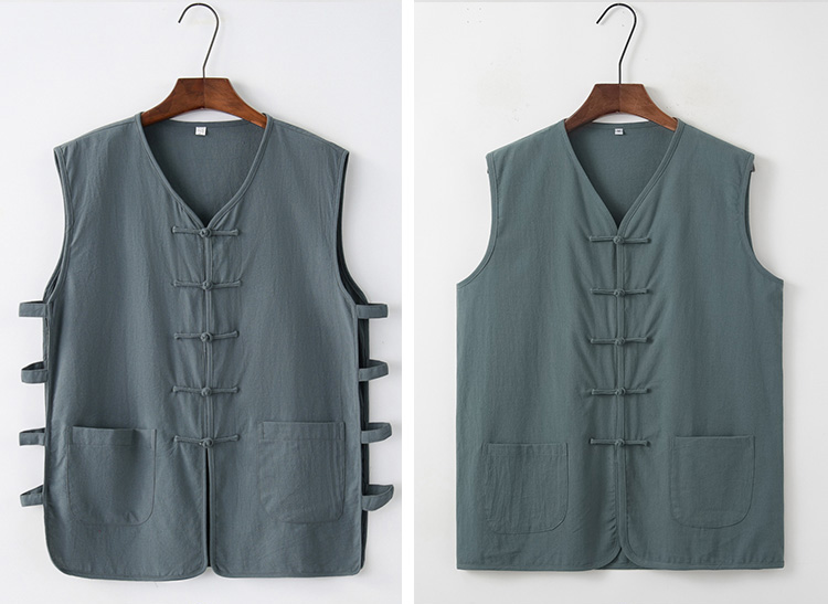 唐装马褂男夏季无袖上衣中老年坎肩盘扣对襟中式马甲背心复古白色165m