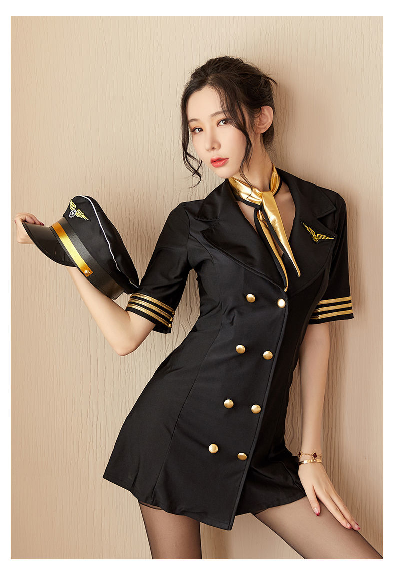 性感深v连体短裙空姐制服诱惑套装cosplay角色扮演情趣服装成人用品