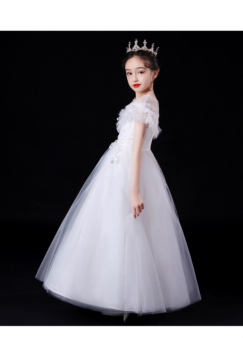 夏儿童礼服公主裙蓬蓬白纱裙中大童主持人钢琴演出服白色短款150cm