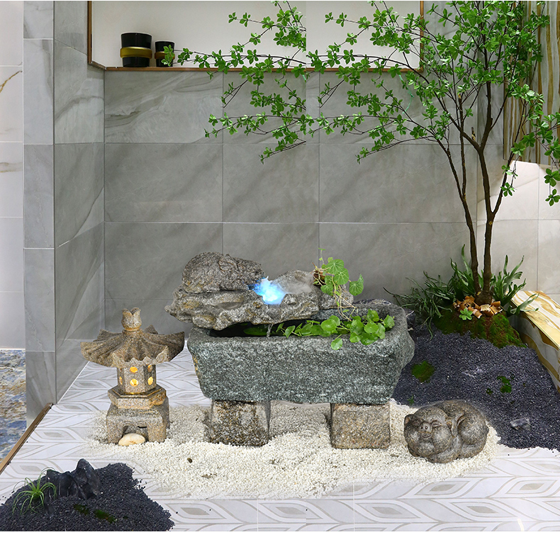 中式假山流水摆件室外石槽鱼缸庭院装饰水景造景石头小院阳台鱼池