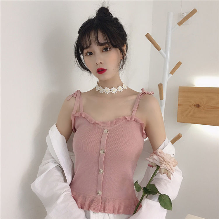 针织小背心女外穿ins潮甜辣内搭打底法式别致胖妹妹吊带上衣黑色m80