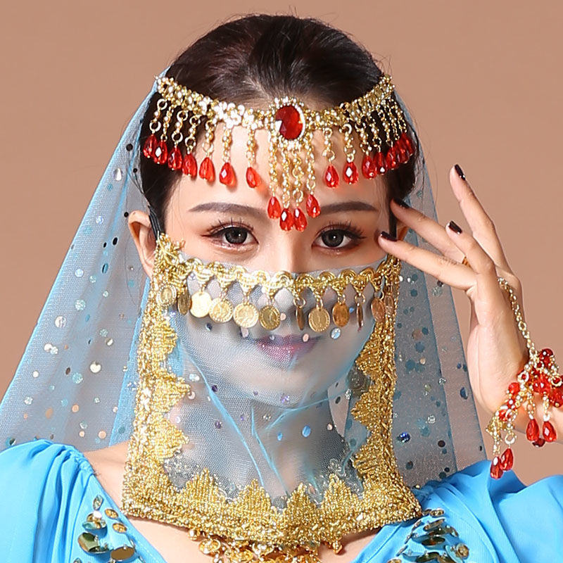 karond新品面纱女古代肚皮舞面纱舞蹈配饰新疆舞表演出饰品天竺少女