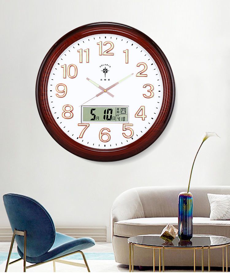 远雅/24英寸客厅超大日历挂钟会议室办公室静音石英钟万年历钟表 24寸