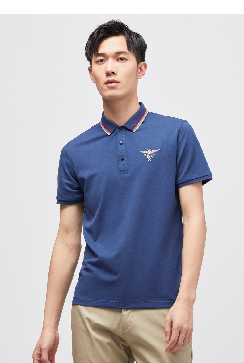 罗蒙短袖t恤男夏季新款时尚休闲刺绣t恤衫中青年男士polo领上衣白色