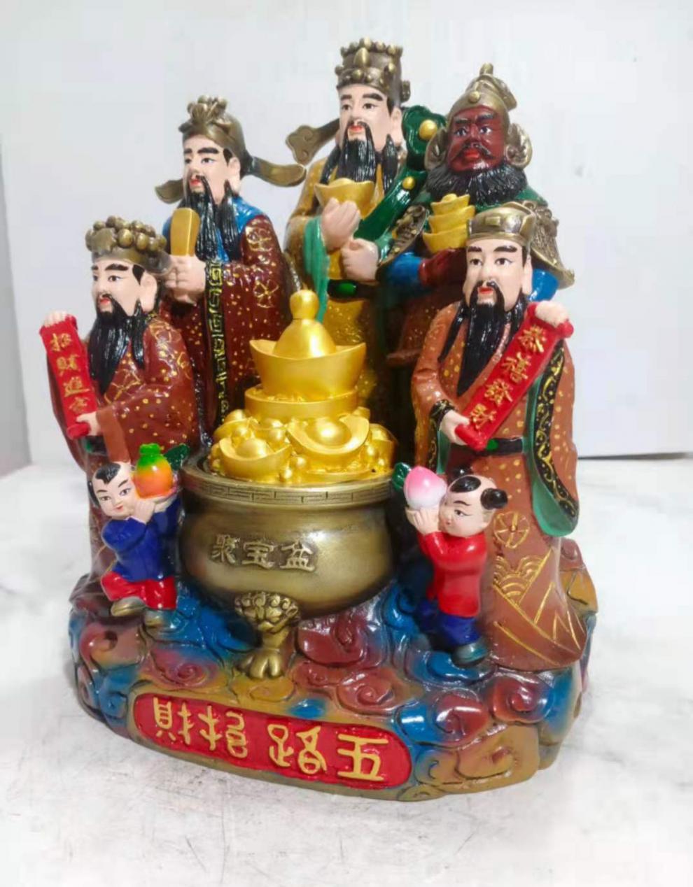 铜五路财神聚宝盆摆件彩绘文财神聚宝盆客厅家居供奉店铺摆件1款五路
