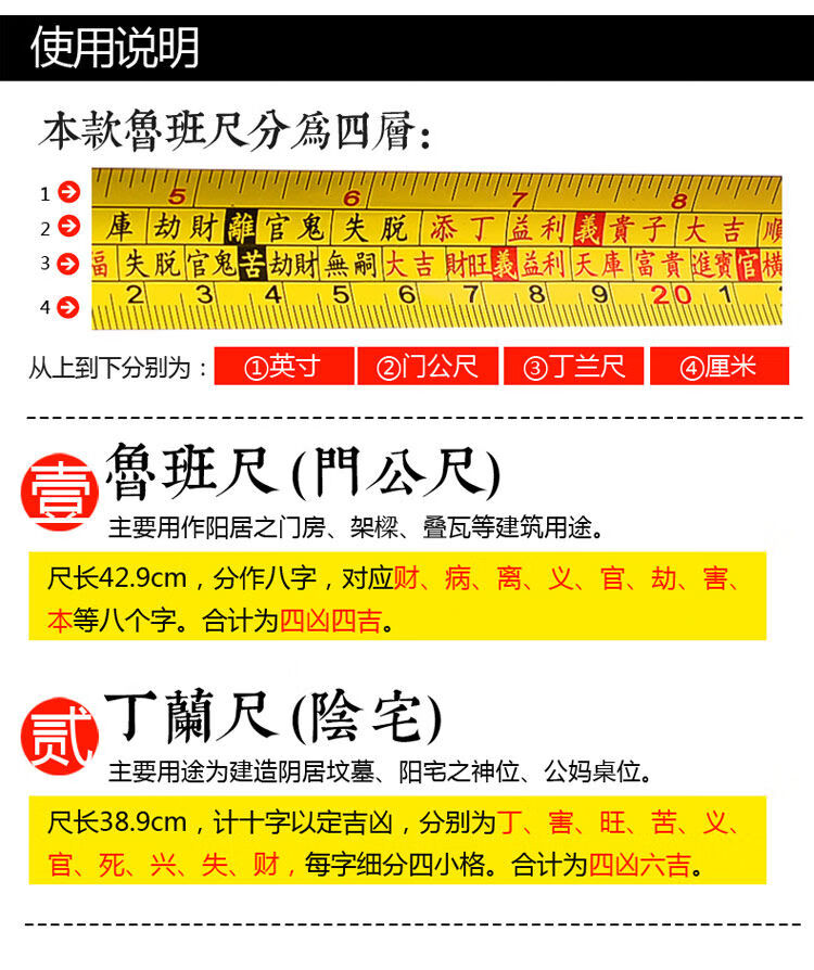 鲁班尺卷尺测量家具门窗风水丁兰尺5米75米10米木工盒尺子5米19毫米宽