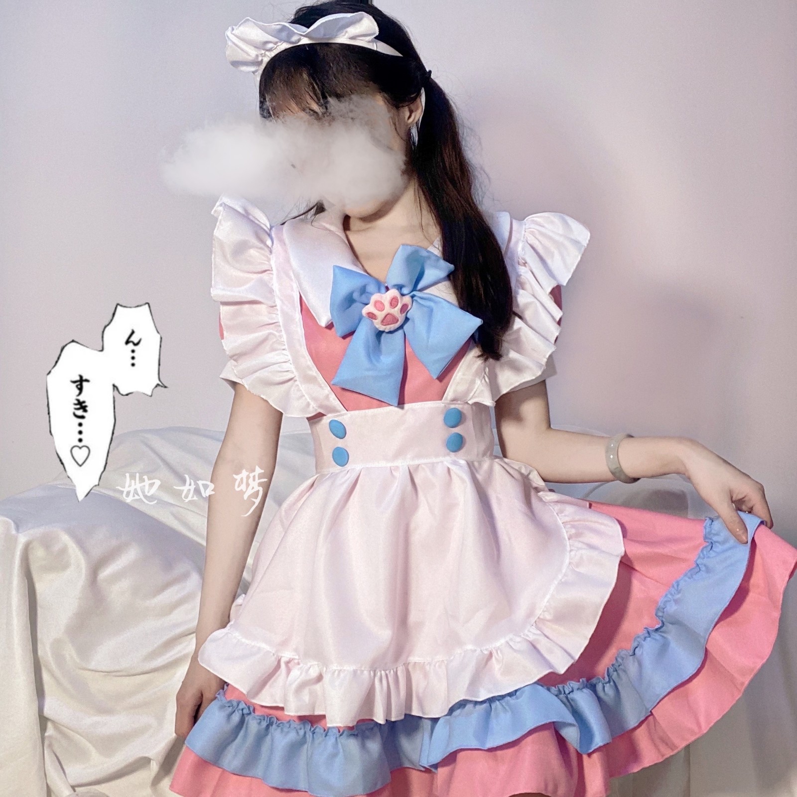 新款超萌粉色女仆装日系日常可爱lolita女装萝莉塔套装连衣裙女仆套装