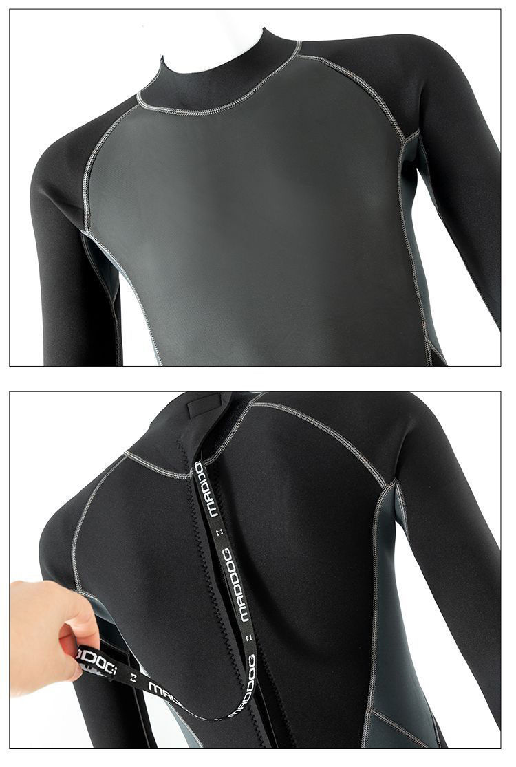 潜水服男女防寒3mm连体湿式防水母衣浮潜游泳保暖潜水衣冲浪服黑灰