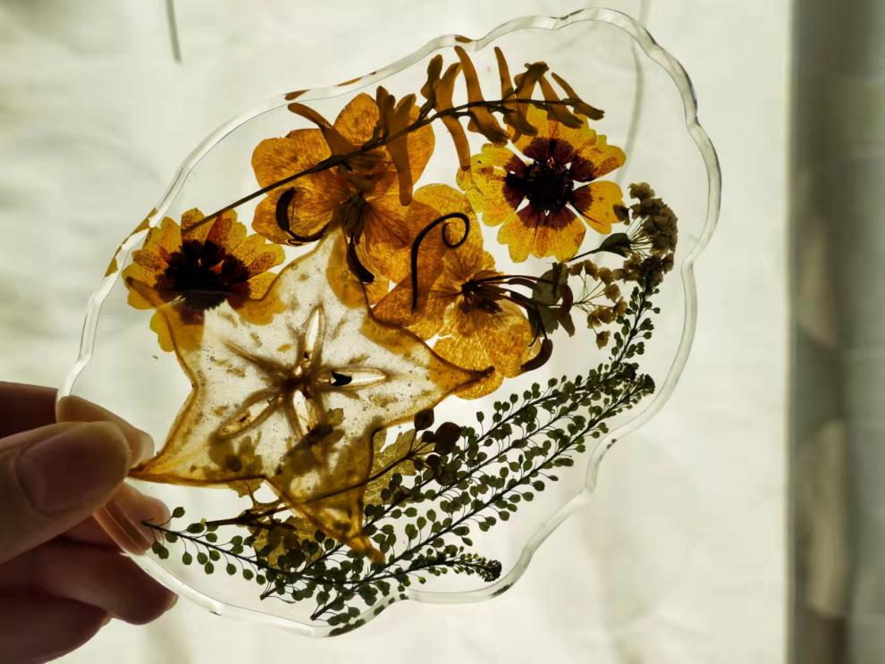 studio创意滴胶杯垫装饰复古伴手礼压花礼品拍摄 n飞燕花实物为天蓝色