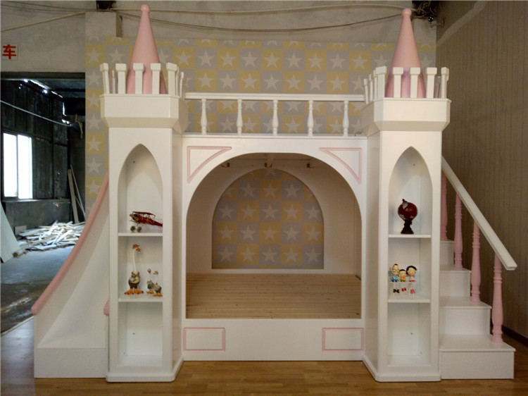 实木公主城堡滑梯床双层儿童男孩女孩床子母高低上下床带护栏树屋