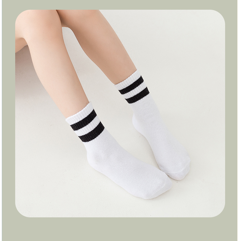 袜子春秋冬季男童女童中筒中大童运动宝宝学校小学生棉袜5双装2白3黑