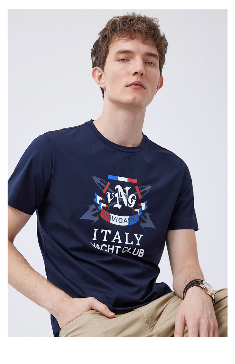 navigare意大利小帆船短袖t恤男夏季薄款短t休闲半袖体恤藏青m48