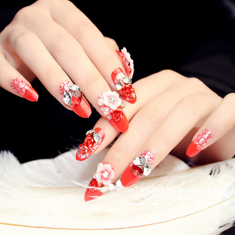 新娘甲婚纱结婚指甲贴美甲成品甲片假指甲可拆卸穿戴指甲贴片m09白纱