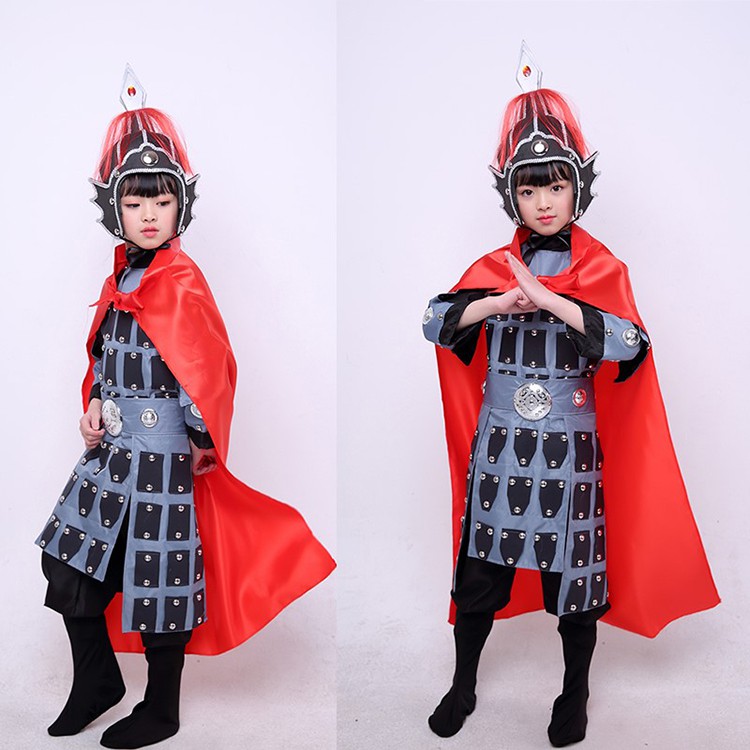 盔甲古装将军儿童汉服演出女童花木兰古代士兵服装中国风古表演服 白