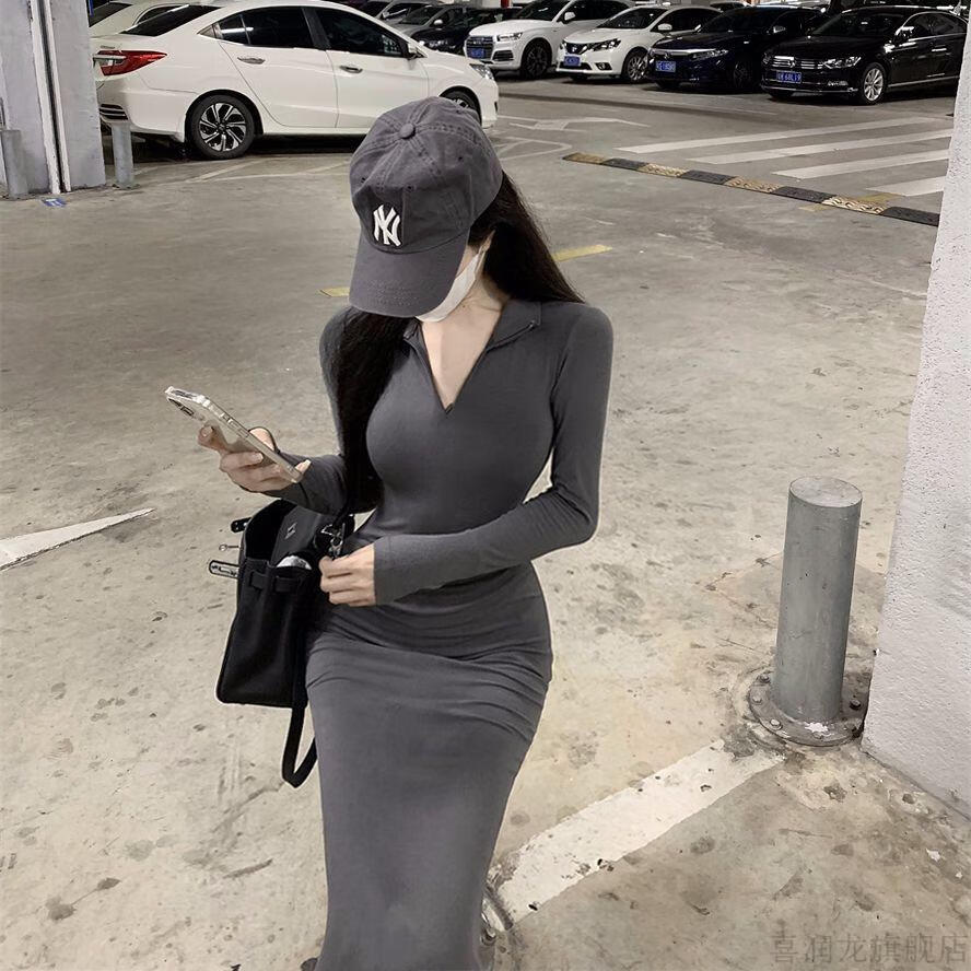 紧身后妈裙战袍包臀裙显瘦秋季纯欲复古修身连衣裙气质长款鱼尾裙女