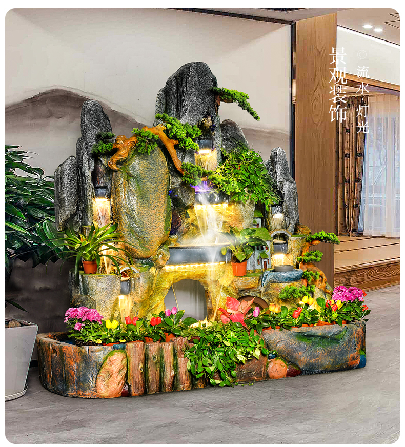 新中式瀑布假山流水喷泉室内庭院阳台客厅鱼池花园装饰落地摆件1518特