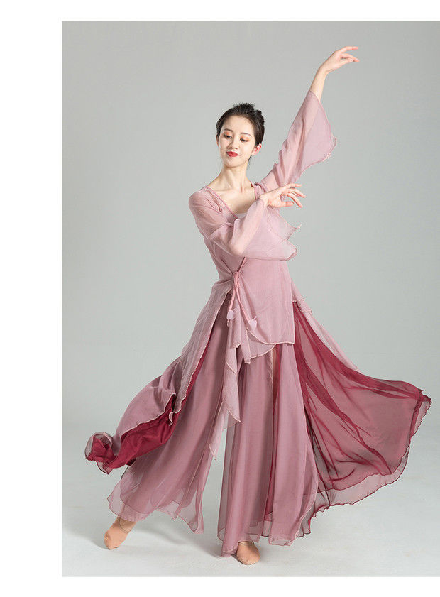 taohan古典舞纱衣练功服女飘逸仙气身韵服上衣中国舞演出舞蹈服星蓝色