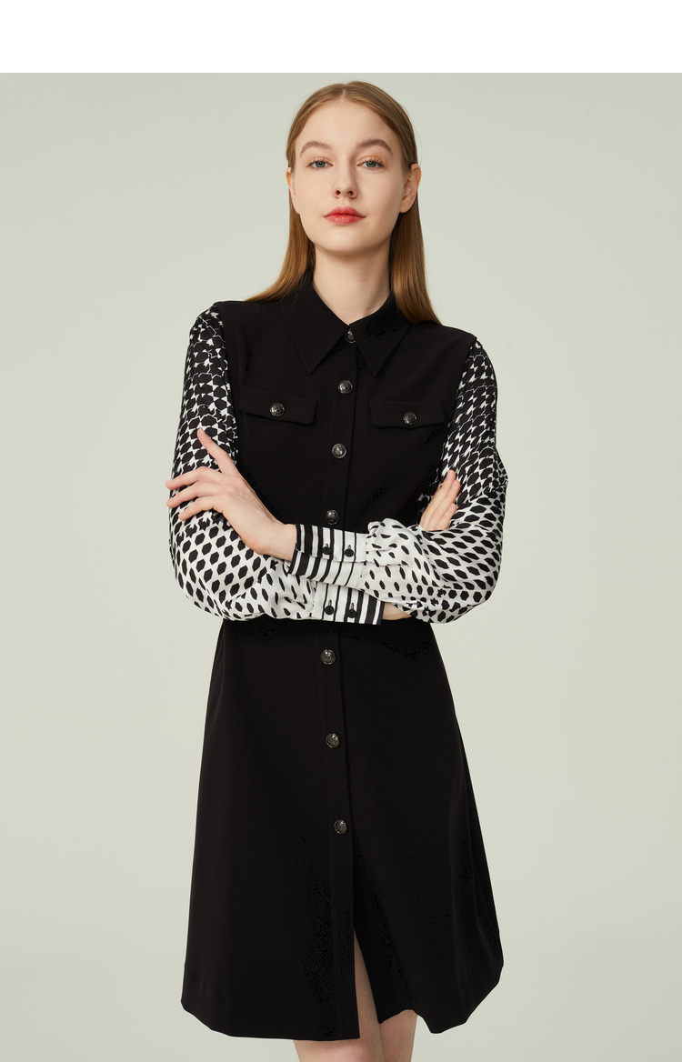 【预售45天内发货】anmani恩曼琳2021秋季新款收腰印花袖长袖连衣裙女