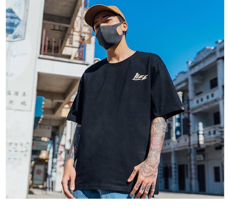 宽松潮牌嘻哈半袖韩版潮百搭五分袖半截袖中袖学生青夏季上衣男士男生
