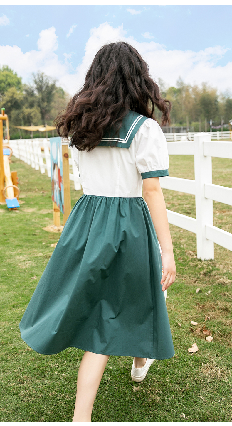 紫洛妮初中生连衣裙少女夏季装新款2022高中学生jk海军领甜美中长裙子