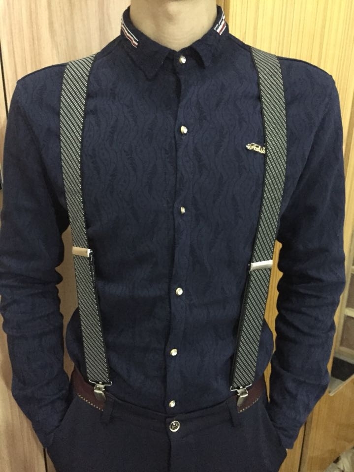 5cm男士宽背带男款吊带西裤背带夹老人吊裤带男式胖人松紧肩带 卡其色