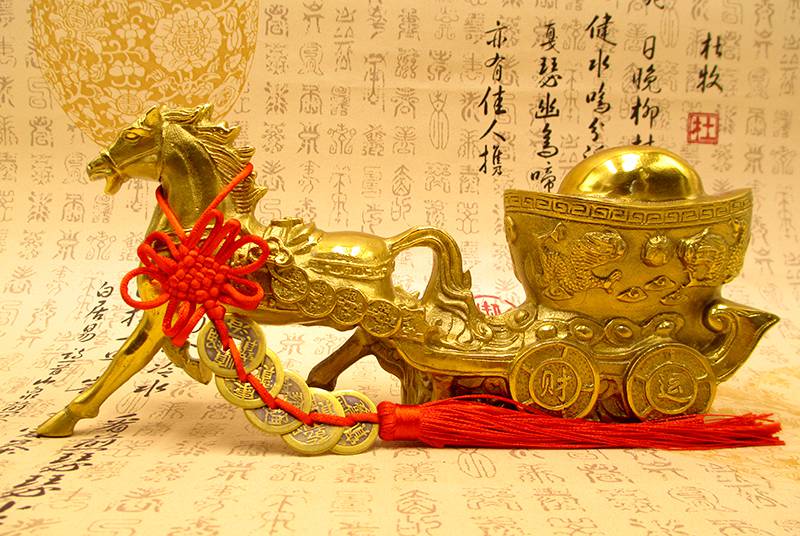 腾圣 马拉元宝摆件 铜马拉元宝摆件马拉车工艺品马上发财有钱家居办公
