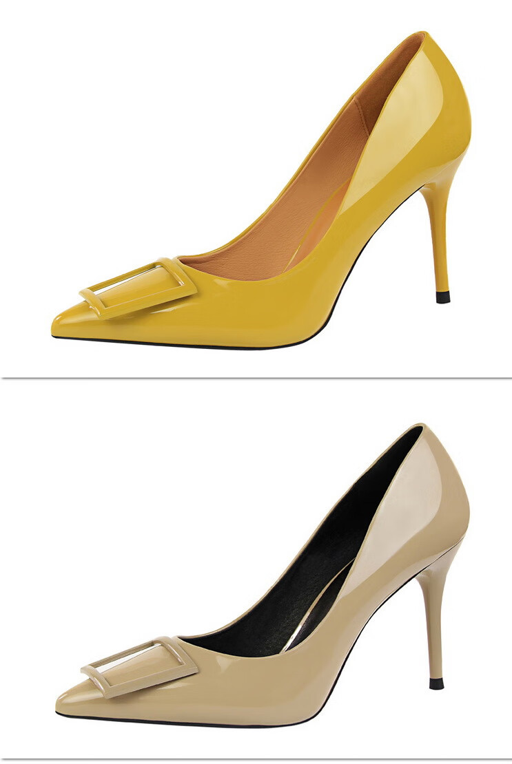 bigtree高跟鞋女细跟方扣女鞋尖头韩版职业ol工作鞋浅口时尚单鞋 红色