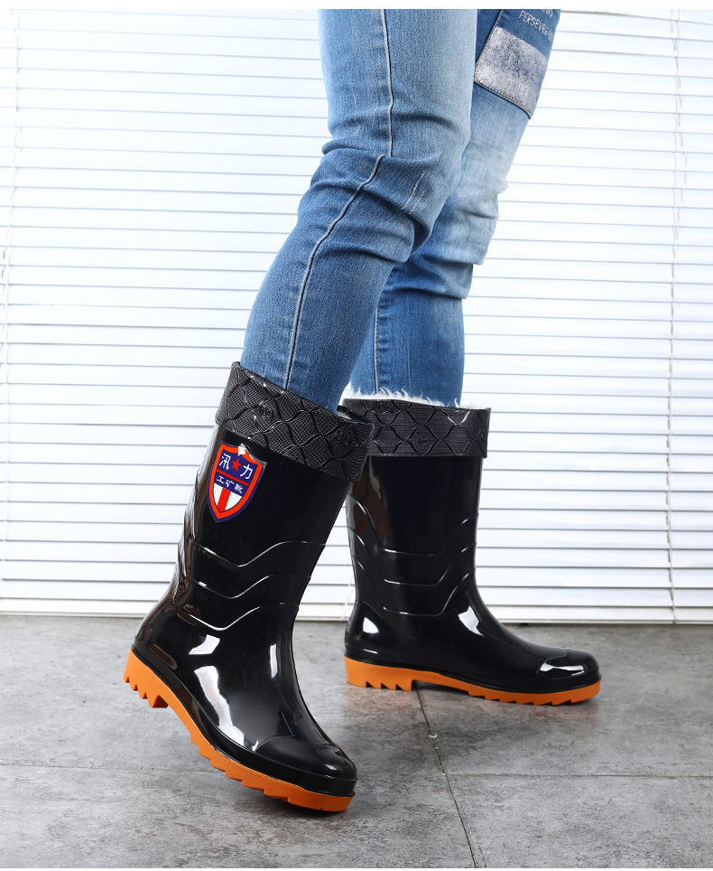 高筒雨靴中筒水鞋防滑劳保洗车水靴工地商场同款汛力黑底高筒单鞋44