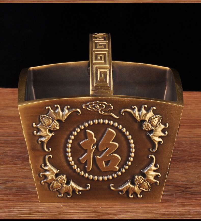 黄铜日进斗金摆件聚宝盆铜斗风水摆设家居客厅装饰品乔迁礼品 小