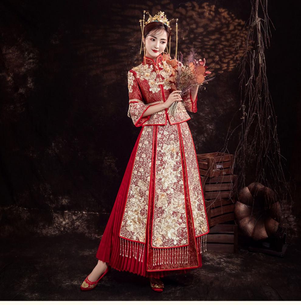 秀禾服男女套装情侣装中式新郎接亲礼服结婚唐装敬酒服女装s