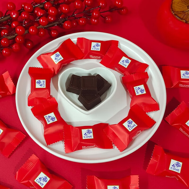 麦奥克 喜庆红色love巧克力 婚庆红色黑巧克力混装结婚喜糖批发 红色