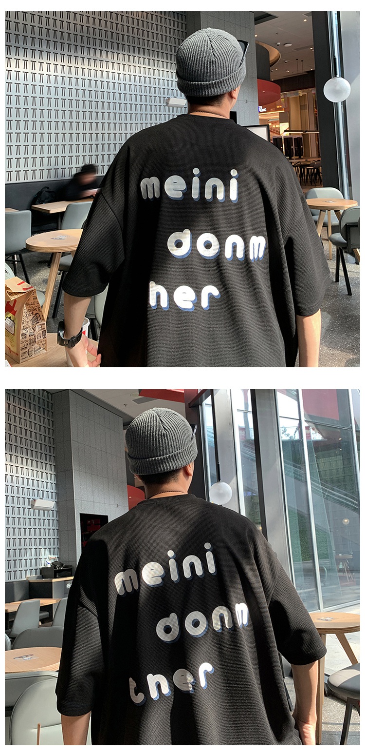 clawmoney短袖恤男夏季港风宽松字母体恤潮牌潮流百搭学院风上衣白色m