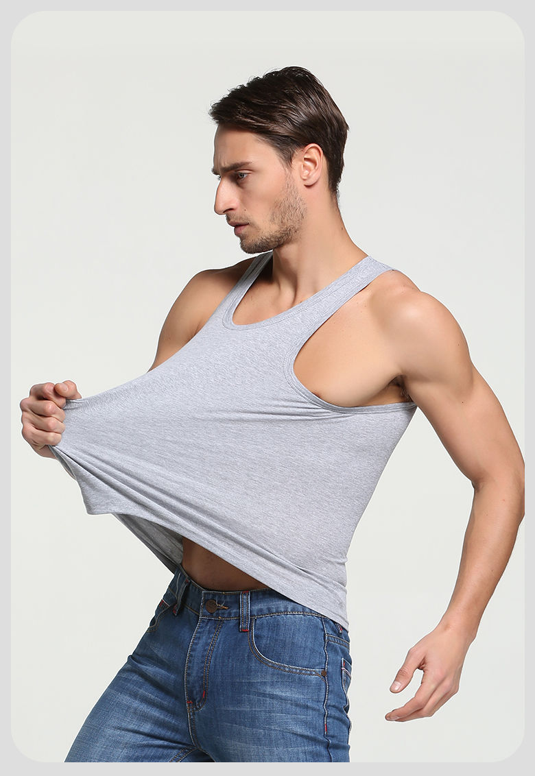 男士纯棉背心高品质棉男士背心纯棉型青年运动打底汗衫透气白色灰色两