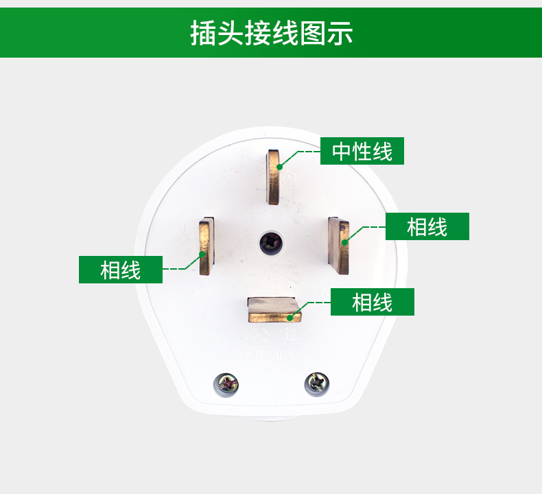 【全新】公牛三相四线插头大功率工业电16a25a安四孔脚项440伏32a380v