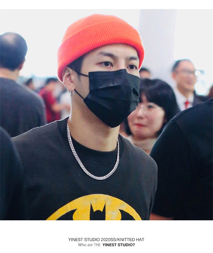 梦宁阁王嘉尔同款街舞毛线帽子teamwang男女韩版百搭橘色针织瓜皮冷帽