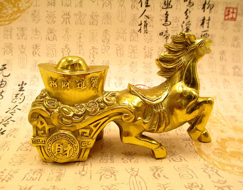 马拉元宝摆件 铜马拉元宝摆件马拉车工艺品马上发财有钱家居办公招财