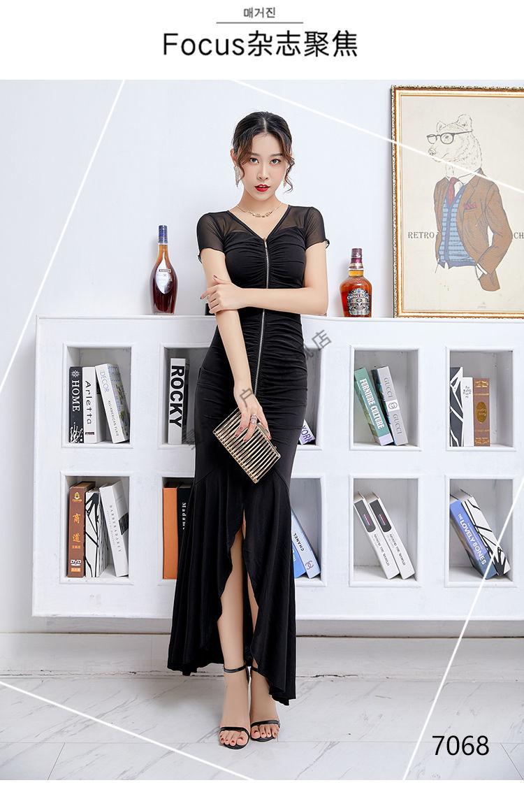 夜总会性感连衣裙夜场晚礼服长款气质一字领显瘦黑色佳丽服装女夏