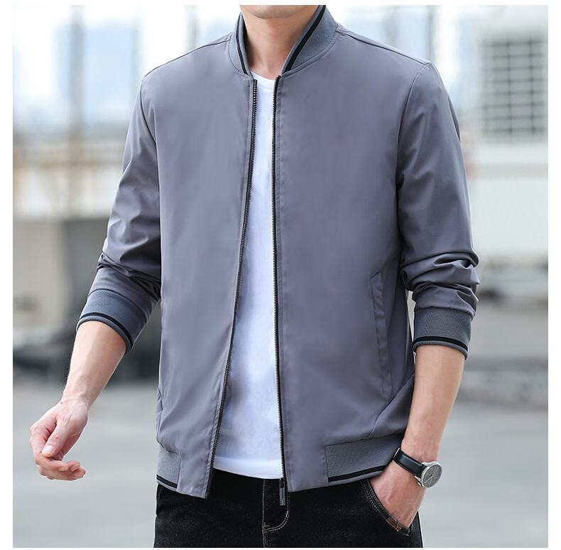 li lang男士立领夹衫秋季休闲商务外套上衣男装工作服同款 立领-灰色