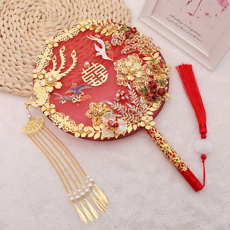 团扇结婚中国风新娘结婚礼扇子出嫁手捧花中式古风团扇秀禾服手工喜扇