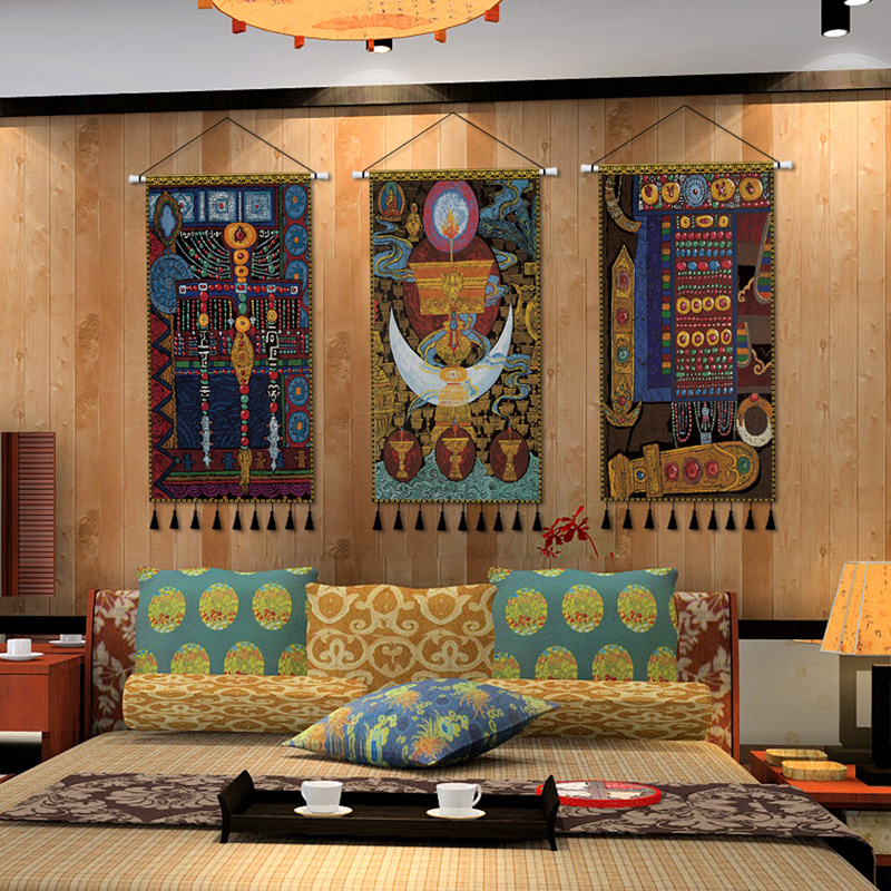 悠画民宿装饰挂毯少数民族藏族挂布客厅入户玄关藏式挂画布艺05宽40高