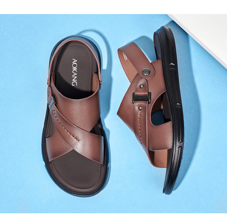 奥康男鞋2022夏季新款男士凉鞋真皮透气开车皮凉鞋休闲软底沙滩鞋厚底