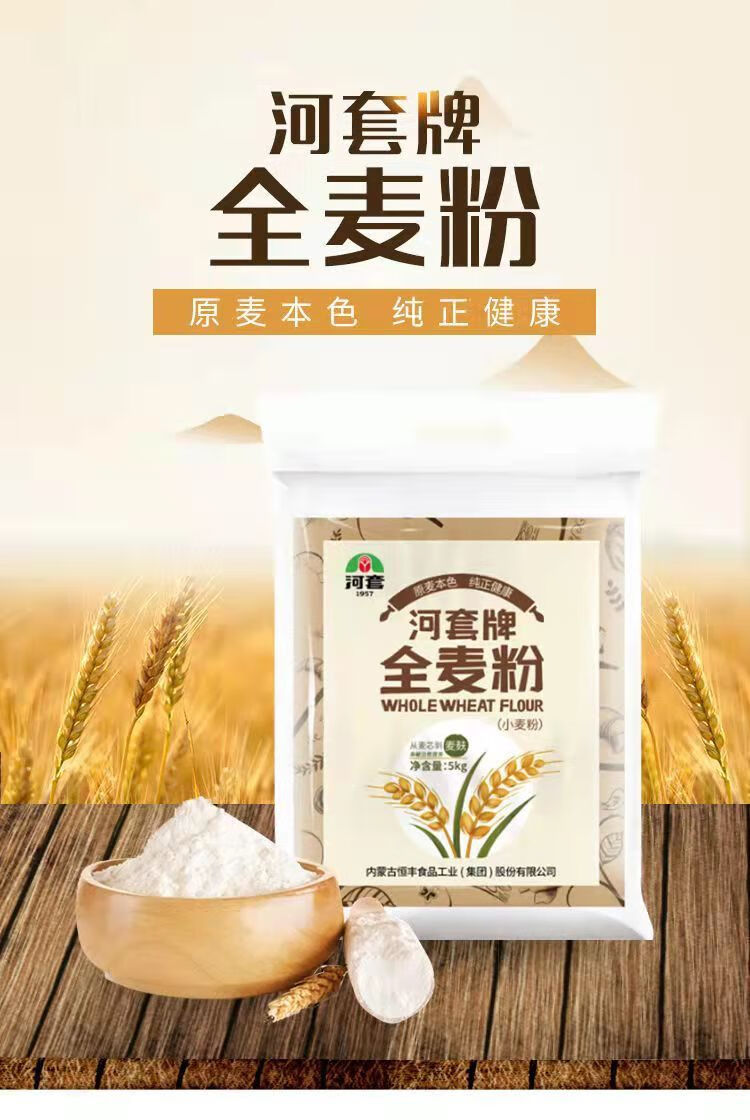 河套牌全麦面粉高筋小麦粉 10斤含麦麸内蒙古家用烘焙面包面粉 1袋