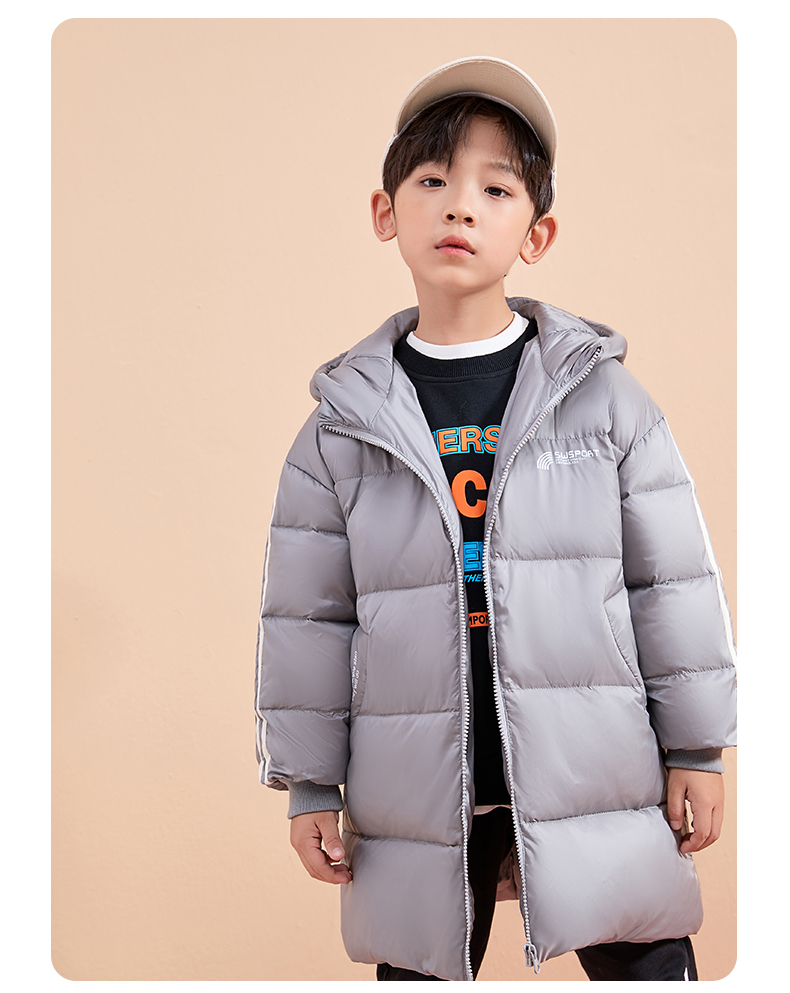 雅鹿童装儿童服男童中长款洋气中大童男孩冬装白鸭绒加厚外套灰色120
