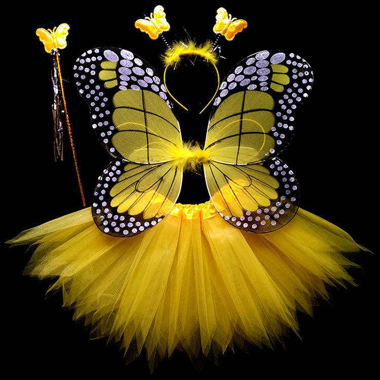 儿童节服装蝴蝶翅膀发光儿童天使仙子女童道具公主女孩玩具魔法棒红色