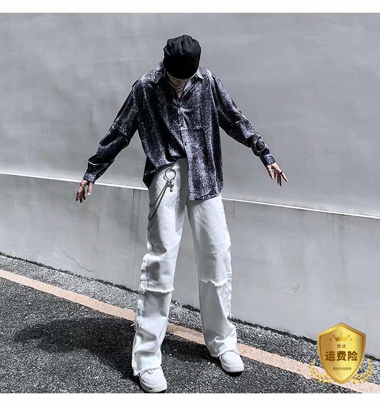 衬衫男设计感小众可拆卸袖衬衣高街男孩穿搭蛇皮纹外套c27黄色2x