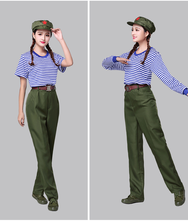 红服80年怀旧知青服装学生合唱服海魂衫表演服服装 海魂衫长套装 110