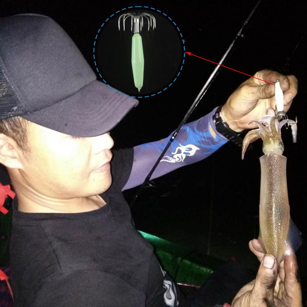 夜光魷魚鉤章魚鉤吹筒殺墨魚八爪魚熒光路亞餌木蝦假餌海夜釣錨鉤70g3